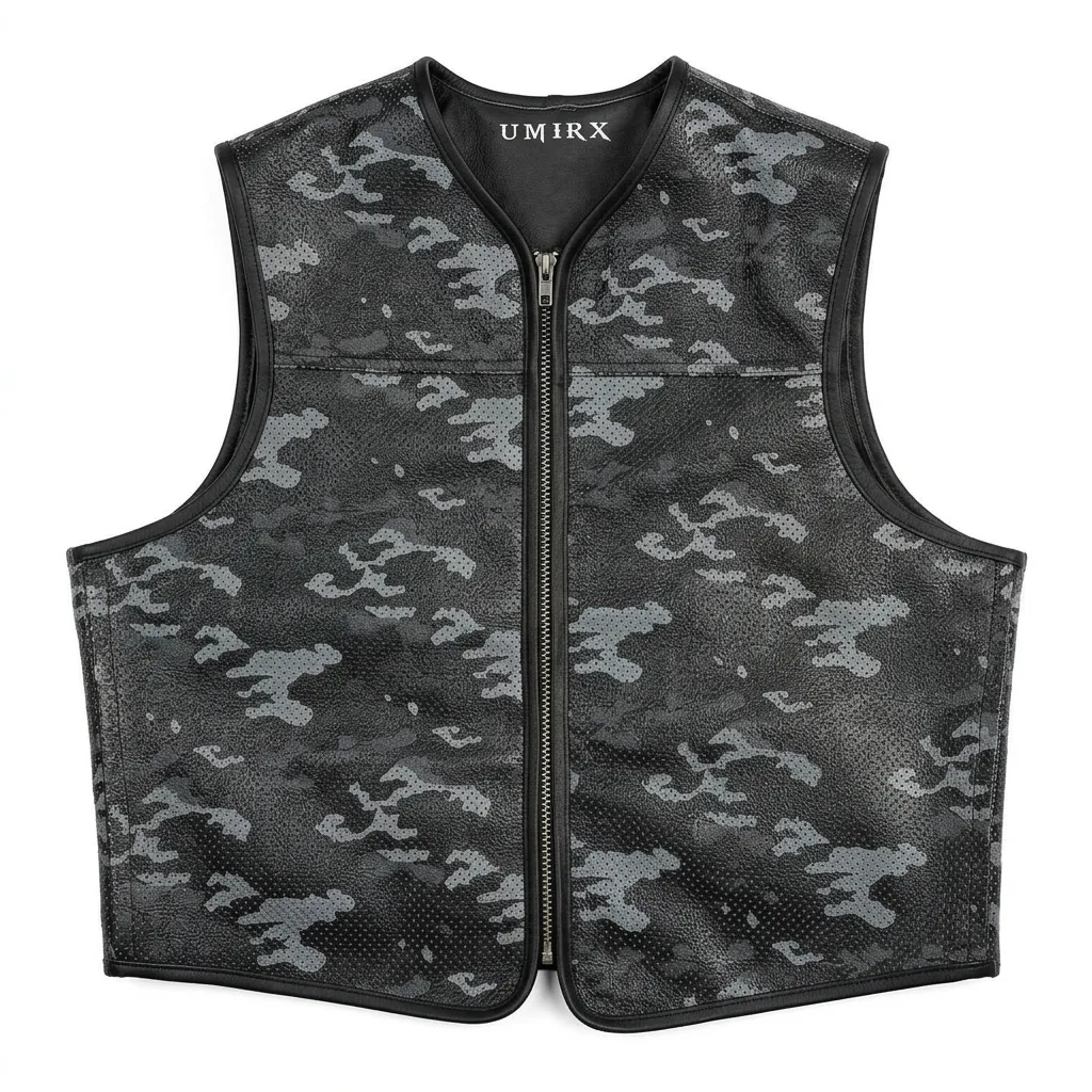 Camo Leather Motorcycle Vest