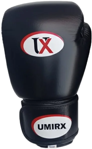 Navy leather UMIRX boxing glove with hook-and-loop wrist strap