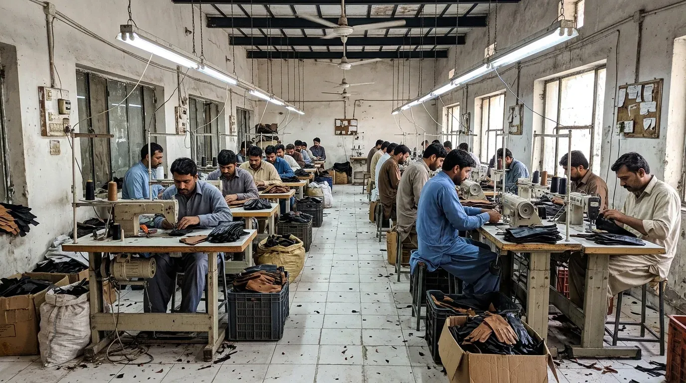 Glove stitching floor with two rows of sewing machines