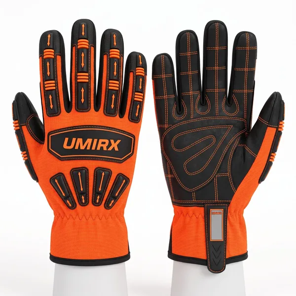 Hi-vis orange impact work gloves