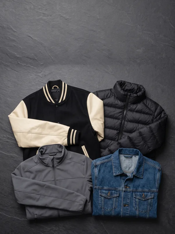 Varsity, puffer, softshell and denim jackets