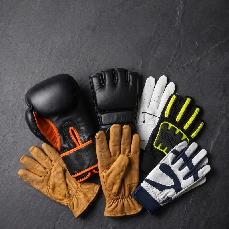 Black leather boxing gloves with orange trim
